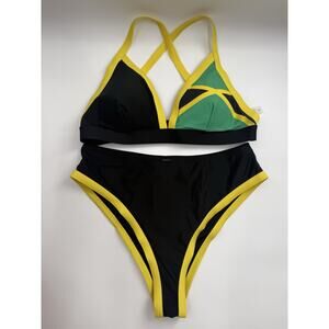 Women's Triangle Jamaica Swimsuits Color Block High Waisted Bikini Size XL, READ